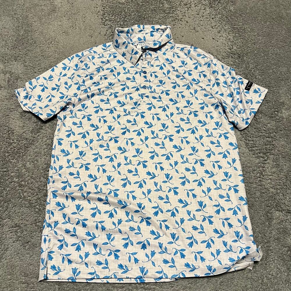 Yatta Golf Polo Shirt Mens Small Blue Floral Hawaiian Performance Golfing